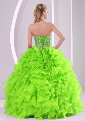 Beading Ball Gown Sweetheart Green Quinceanera Gowns for 2014 summer