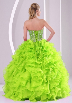 Best Seller Spring Green Sweetheart Ruffles and Beading 2014 Quinceanera Dresses