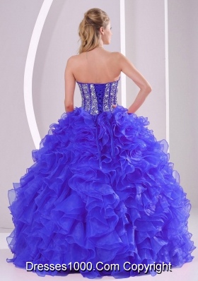 Blue Sweetheart Ruffles and Beaded Decorate Organza Quinceanera Gowns