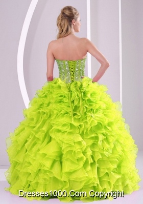 Cute Ball Gown Ruffles and Beading 2013 Fall Quinceanera Gowns in Yellow Green