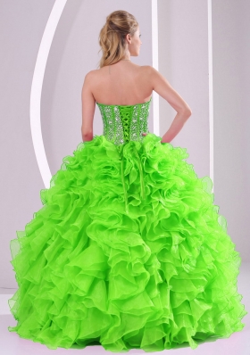 Discount Ball Gown Sweetheart Ruffles and Beaing Floor-length Quinceanera Gowns in Green