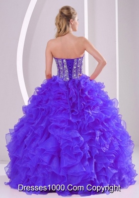 Discount Ball Gown Sweetheart Ruffles and Beaing Floor-length Quinceanera Gowns in Purple