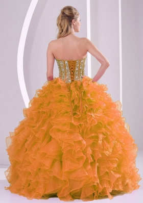 Orange Sweetheart Beautiful Quinceanera Gowns with Ruffles and Beading