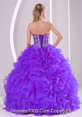 Purple Ball Gown Sweetheart Ruffles and Beading Lace Up Quinceanera Gowns