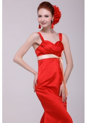 Cheap Column Straps Floor-length Taffeta Prom Gowns in Red