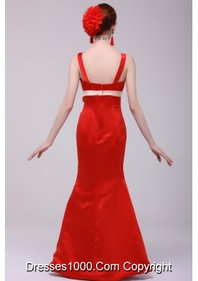 Cheap Column Straps Floor-length Taffeta Prom Gowns in Red