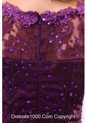 V-neck Appliqued Prom Holiday Dress in Purple with Brush Train