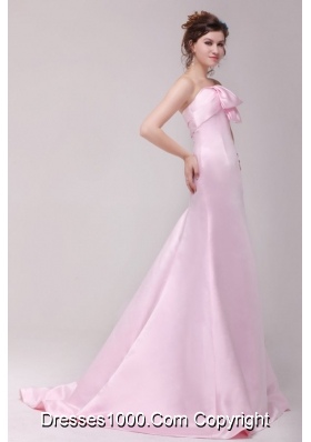 2014 Princess Strapless Prom Gown Dress in Pink with Brush Train