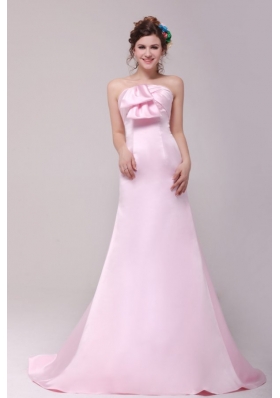 2014 Princess Strapless Prom Gown Dress in Pink with Brush Train