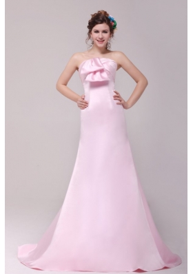 2014 Princess Strapless Prom Gown Dress in Pink with Brush Train
