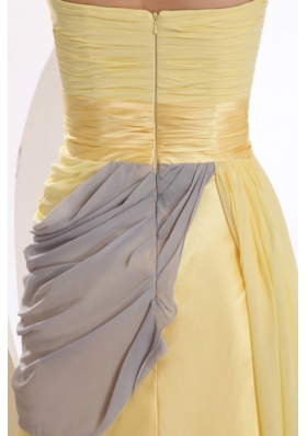 New Column Strapless Ruched Yellow Prom Party Dress in Chiffon