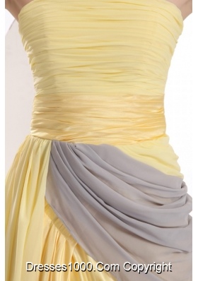 New Column Strapless Ruched Yellow Prom Party Dress in Chiffon