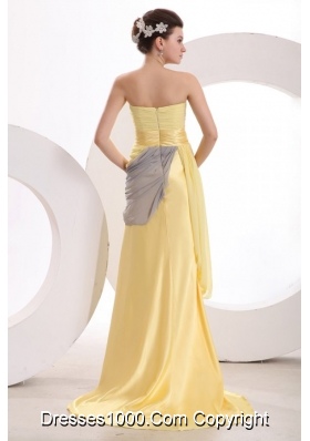 New Column Strapless Ruched Yellow Prom Party Dress in Chiffon