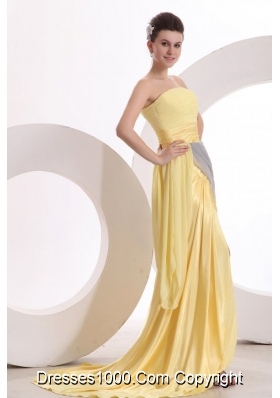 New Column Strapless Ruched Yellow Prom Party Dress in Chiffon