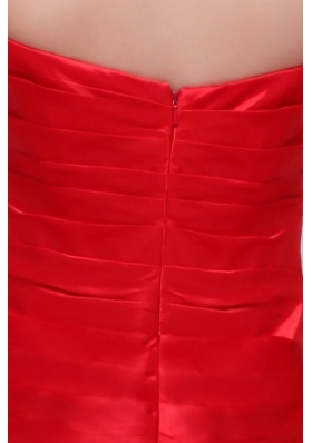 Perfect Brush Train Red Ruched Prom Party Dress with Beading