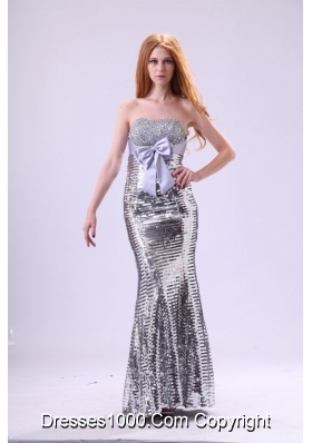 2014 Column Sweetheart Grey Beaded Prom Gown with Sequins