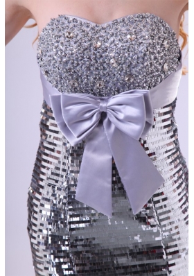 2014 Column Sweetheart Grey Beaded Prom Gown with Sequins