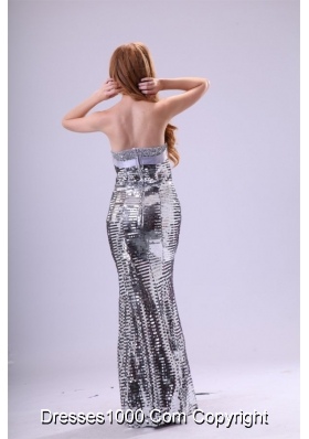 2014 Column Sweetheart Grey Beaded Prom Gown with Sequins