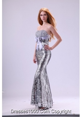 2014 Column Sweetheart Grey Beaded Prom Gown with Sequins