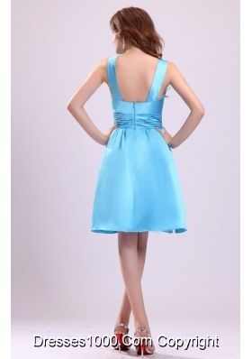 A-line Straps Short Aqua Blue 2014 Prom Party Dress with Ruches