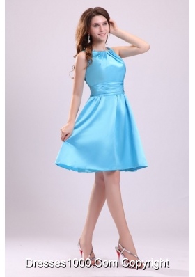 A-line Straps Short Aqua Blue 2014 Prom Party Dress with Ruches