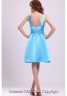 A-line Straps Short Aqua Blue 2014 Prom Party Dress with Ruches