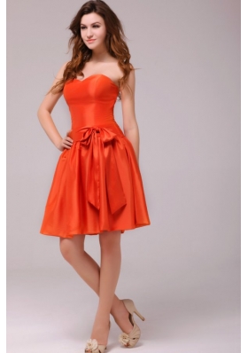 A-line Sweetheart Taffeta Orange Red Prom Gown Dress with Sashes