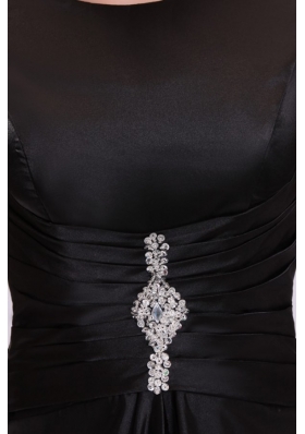 Bateau Black Beaded Ankle-length Prom Dress with Short Sleeves