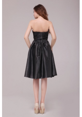 Black Sweetheart Ruched Taffeta Knee-length Prom Pageant Dress