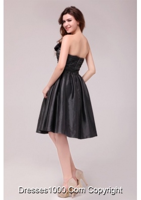 Black Sweetheart Ruched Taffeta Knee-length Prom Pageant Dress