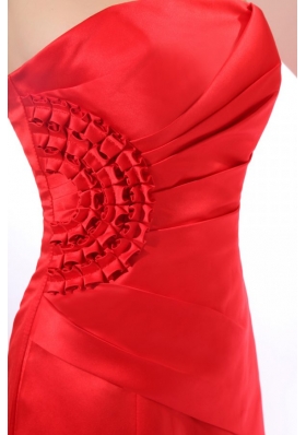 Brand New Strapless Mermaid Red Ruched Dress For Prom Court