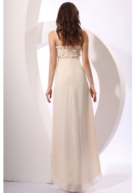 Champagne High-low Chiffon Prom Gown Dress with Hand Flowers