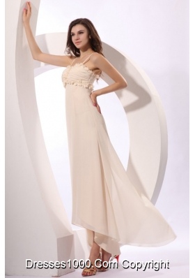 Champagne High-low Chiffon Prom Gown Dress with Hand Flowers