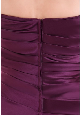 Cheap A-Line Strapless Ankle-length Purple Ruched Prom Dresses