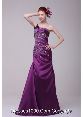 Column One Shoulder Lace Up Beaded Taffeta Purple Prom Dress