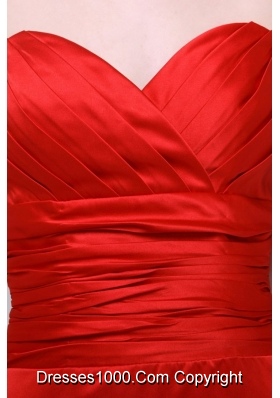 Column Sweetheart Taffeta Red Prom Gown Dresses with Ruching