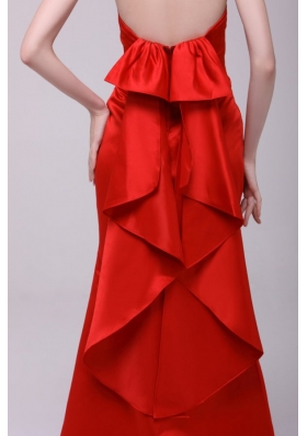 Column Sweetheart Taffeta Red Prom Gown Dresses with Ruching