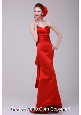 Column Sweetheart Taffeta Red Prom Gown Dresses with Ruching