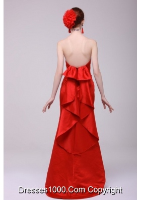 Column Sweetheart Taffeta Red Prom Gown Dresses with Ruching