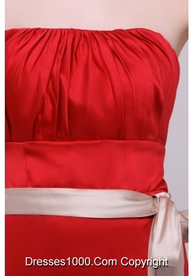 Elegant Strapless Taffeta Red Floor-length Prom Dress with Sashes