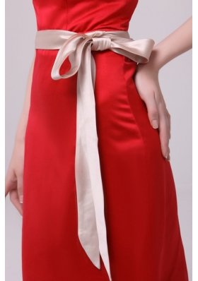 Elegant Strapless Taffeta Red Floor-length Prom Dress with Sashes