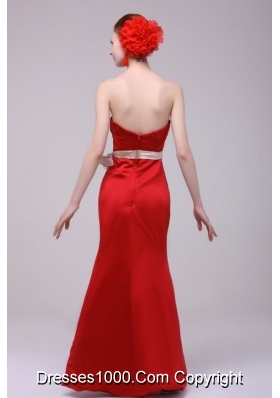 Elegant Strapless Taffeta Red Floor-length Prom Dress with Sashes