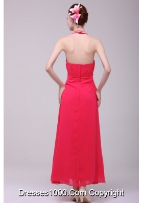 Hot Empire Halter Top Red Ankle-length Prom Dress with Beading