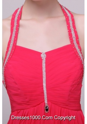 Hot Empire Halter Top Red Ankle-length Prom Dress with Beading