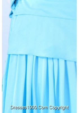 Empire One Shoulder Aqua Blue Prom Dresses with Watteau Train