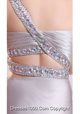 Grey One Shoulder Beaded Prom Maxi Dress with Watteau Train