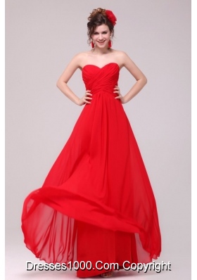 Low Price Red Sweetheart Chiffon Prom Dress 2014 with Ruches