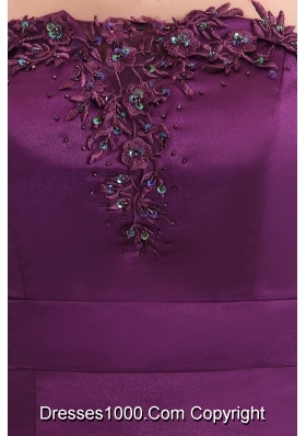 Mermaid Strapless Purple Satin Prom Party Dress with Appliques