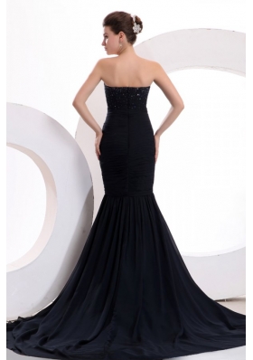 Mermaid Sweetheart Black Chiffon Beaded Dresses For Prom Court