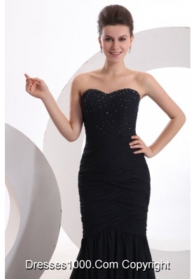 Mermaid Sweetheart Black Chiffon Beaded Dresses For Prom Court